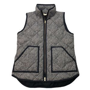 J.Crew Womens Vest Size XS Herringbone Quilted Puffer Black Tan Casual Zip